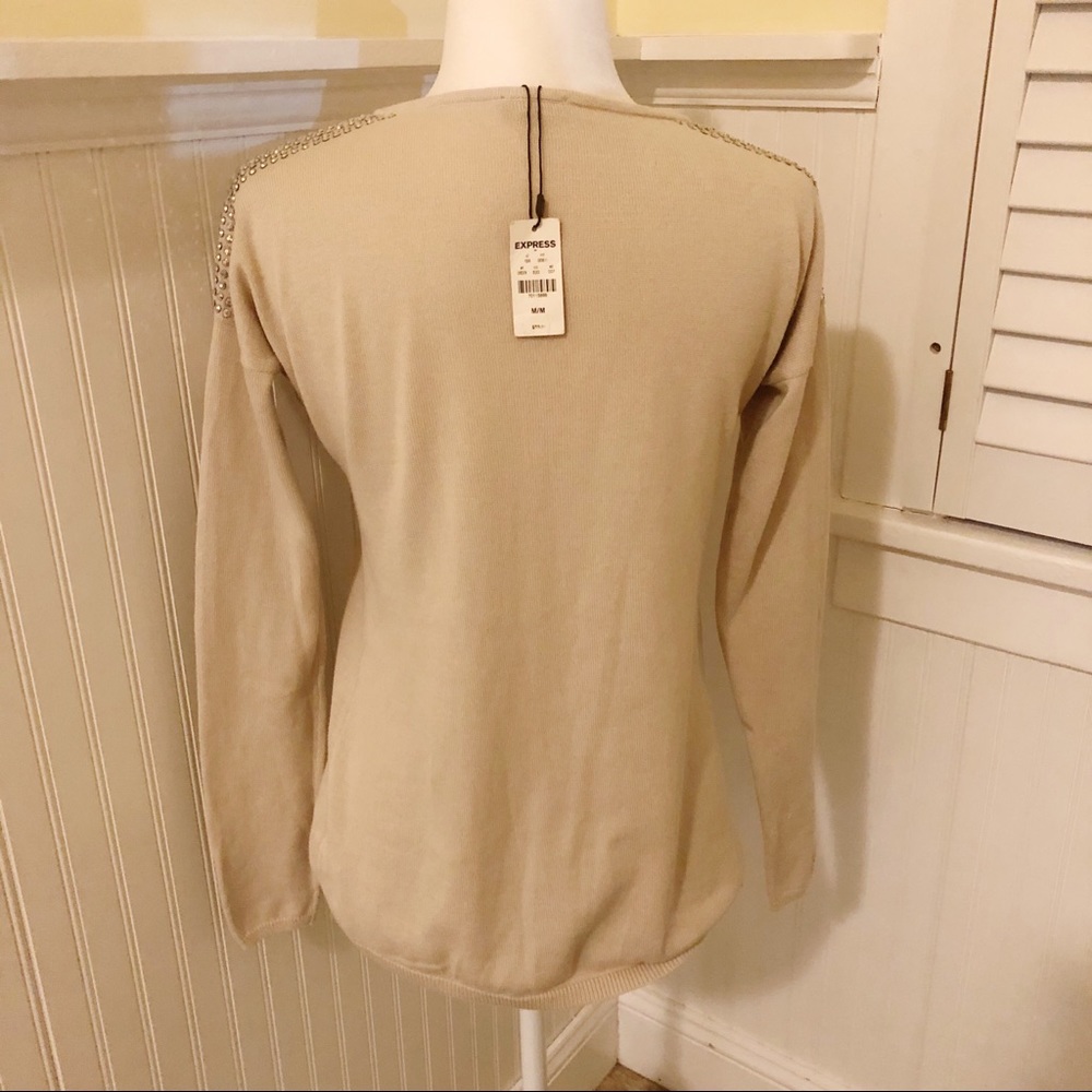 Express NWT Tan Studded Shoulder Sweater Medium - Picture 3 of 6